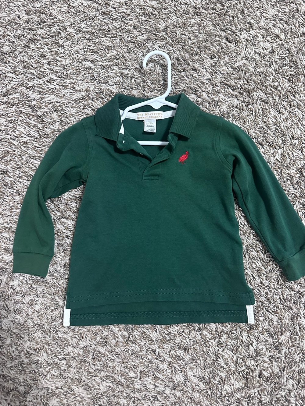 The Beaufort Bonnet Company Boys Green Long-Sleeve Polo with Red Logo